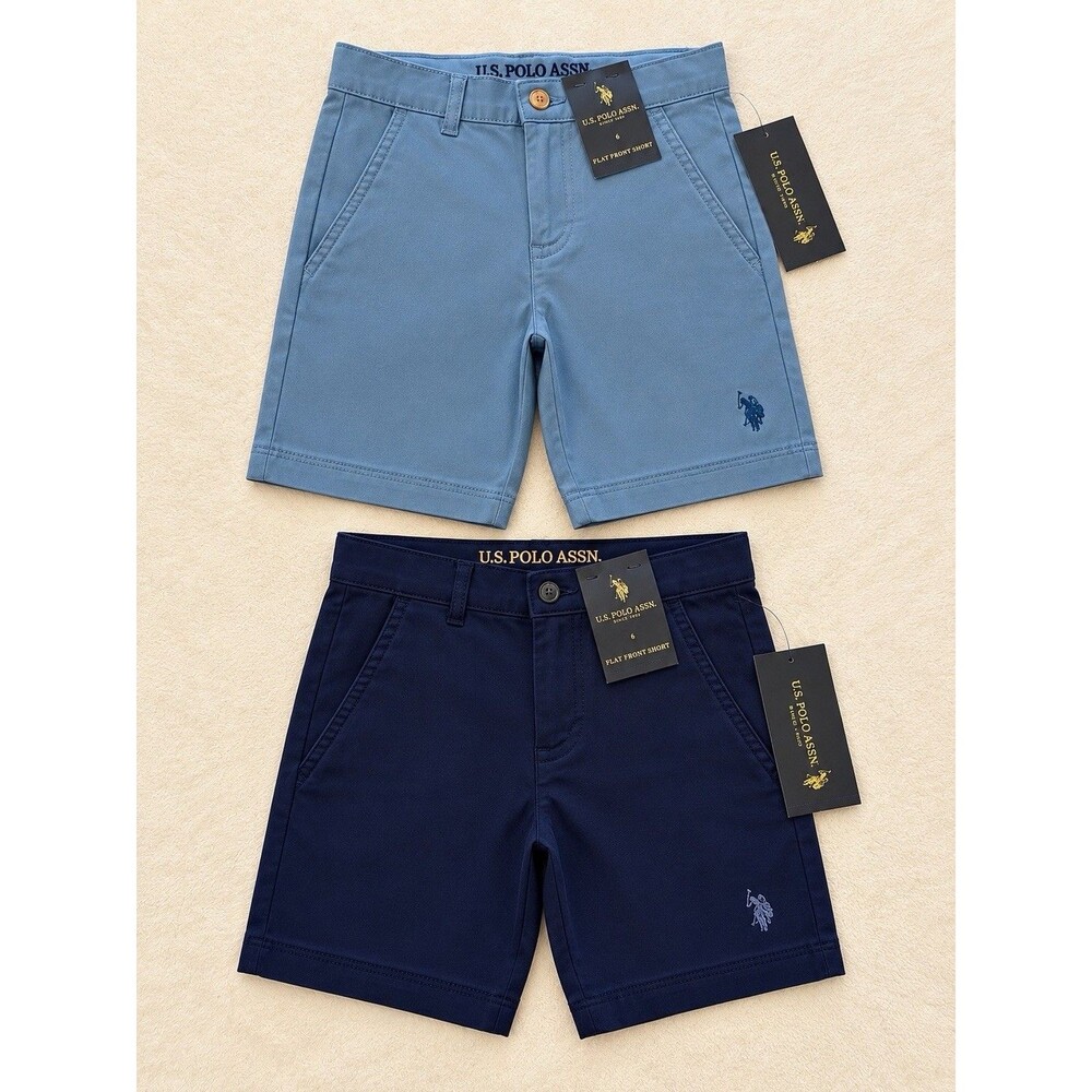 U.S. Polo Assn Boys Size 6 Flat Front Chino Shorts 2 Pack Blue Navy